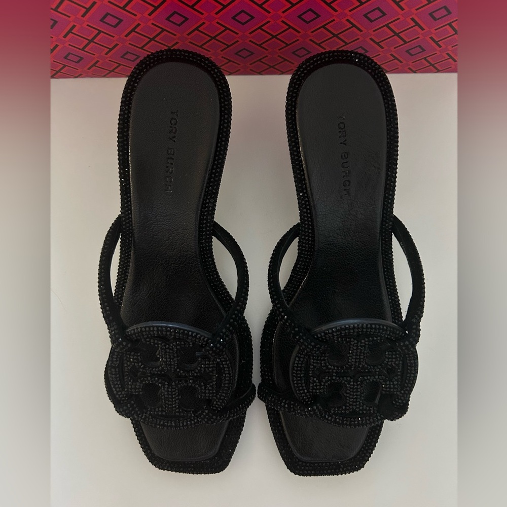 Tory Burch Miller Bombe Pave Kitten heel slide sandals 👡